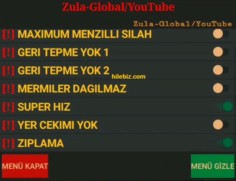 Zula Mobile Hile Türkçe Menu Speed WallHack Sekmeme Hileli